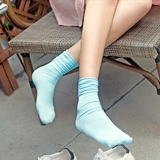 韩国版糖果色复古薄款纯棉夏季天学生韩版短靴中筒女卷边堆堆袜子