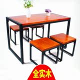 美式乡村简约创意长方形餐厅桌子实木家具复古铁艺餐桌椅组合饭桌