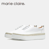 Marie Claire/MC女鞋正品2016夏新款麻绳真皮小白鞋女系带学院风
