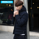 WOOG2005韩版男装2015冬季连帽加厚棉服青年修身男士棉衣冬天外套