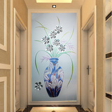 无缝竖版玄关3D壁纸壁画 走廊过道背景墙纸 欧式浮雕立体花瓶装饰