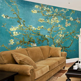 无缝墙布大型壁画沙发电视卧室背景墙定制墙纸壁纸3D欧式油画杏花