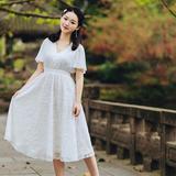 【白露】有仙原创纯白中国风古典复古文艺蕾丝雪纺李连衣中长裙