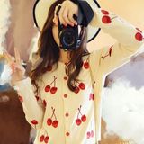 2016秋天新品针织开衫韩版修身甜美樱桃刺绣长袖空调衫薄款夏外套