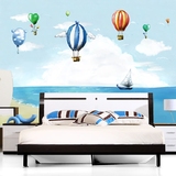 男孩子卧室壁画 蓝色热气球墙布卡通环保地中海 3d儿童房墙纸壁纸