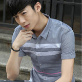 流行男装韩版男短袖衬衫夏季青年修身款寸衫上衣学生休闲白衬衣潮