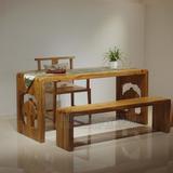 樟木厚板茶桌椅凳子组合 原木粗犷书画案 实木家具书桌餐桌办公台