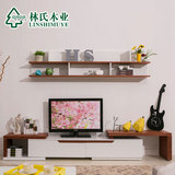 林氏木业北欧现代电视柜+壁架组合时尚可伸缩电视机柜LS011DG1