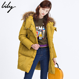 Lily2015冬新款女装欧美连帽毛领纯色茧型显瘦羽绒服115430D1441