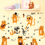 可移除墙贴纸小猫卡通可爱儿童房间创意音乐卧室墙壁装饰动物贴画