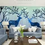 3d立体欧式无缝墙布 电视背景客厅麋鹿墙纸壁画 卧室沙发壁纸壁画