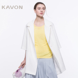 Kavon/卡汶 春秋设计师文艺纯色 中长款时尚A型七分袖风衣外套女