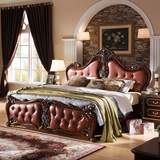 欧式床实木床 复古奢华雕花双人床美式床1.8米气动储物橡木高箱床