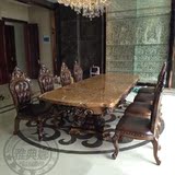 欧式天然大理石餐桌实木长方形伸缩餐桌别墅酒店饭桌2 3米10 14人
