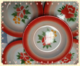 主题餐厅专用搪瓷盘子老式盘子菜碟14-22cm 怀旧红花边印花饭盆