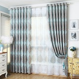 欧式窗帘 客厅高档阳台卧室落地窗蓝色加厚全遮光布 成品窗帘