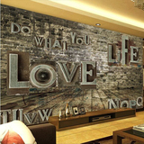 3D个性字母仿古砖墙壁纸酒吧咖啡馆浪漫大型壁画客厅电视背景墙纸