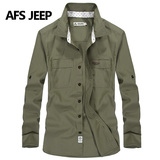 Afs Jeep/战地吉普男装 2016春装亚麻长袖衬衫水洗休闲单纯色衬衣