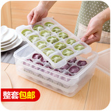 日本速冻饺子盒冰箱保鲜收纳盒分格托盘塑料不粘保鲜盒微波解冻盒