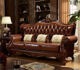 简欧美式真皮沙发组合美式乡村实木古典沙发仿古皮艺深色牛皮家具