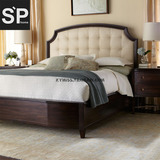 SPhome家具简约美式新古典布艺真皮1.51.8米实木Layton双人床H02