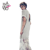 Haoduoyi2016春夏新款 时尚简约圆领休闲卷袖后背镂空毛衣连衣裙