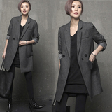 韩国SZ代购2015春装新款韩版时尚气质西装外套中长款简约休闲女装