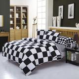 黑白格子四件套学生宿舍床上用品三件套素色纯色双拼4件床单被套