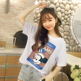 伊衫风情热销2016夏季女韩版宽松卫衣卡通印花短袖米奇老鼠T恤