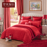 罗莱家纺大红色婚庆提花六件套件床单结婚床上用品TY216
