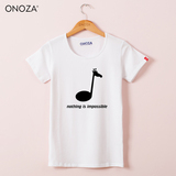 ONOZA夏季个性短袖t恤女 励志简约字母音符印花圆领修身白色T恤