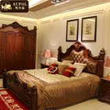 欧式床双人床深色古典雕花实木真皮床卧室2*2.2米大床美式公主床
