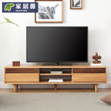 家居源实木电视柜简约日式全实木白橡木双色1.8米2米长款矮脚柜