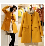 2015新款女装韩版修身加厚a字版圆领呢子大衣中长款毛呢外套