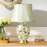 中式陶瓷台灯卧室床头灯欧式客厅台灯现代新古典花鸟装饰全铜台灯
