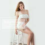 walkingChic独家泰国潮牌代购唯美网纱设计系带挂脖抹胸泳衣