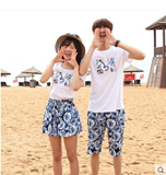 情侣装蜜月度假海边沙滩短袖t恤女 韩版短裤男运动套装女短裤裙