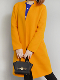 新春橙色小立领直筒双面羊绒手工中长款女士大衣品牌呢子外套上衣