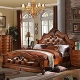 美式乡村真皮软床欧式雕刻卧室实木双人床高档1.8米大床奢华婚床