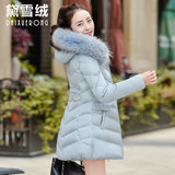 2015冬装新款韩版羽绒服女中长款大毛领加厚修身显瘦收腰大码外套