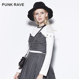 PUNK RAVE设计师品牌原创新品 朋克无袖条纹呢料裹胸连衣裙短裙