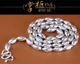 专柜正品男士项链纯银S999足银 韩版橄榄珠链个性圆珠时尚银饰品
