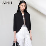 Amii[极简主义]秋新七分袖无扣双唇袋西装短外套女
