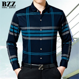 Bzz2016新款春秋季男士长袖衬衫 商务休闲格子薄款条纹爸爸装衬衣