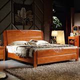 实木床 进口橡木床 现代中式婚床1.8米双人硬板高箱气动储物床
