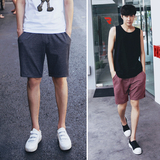韩国夏季新款日系男士宽松细条纹夏季五分短裤 个性沙滩裤男潮