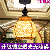 新中式古典陶瓷吊灯单头过道玄关门厅吊灯透光瓷五彩青花吊灯多色