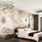 现代大型定制壁画墙纸 客厅卧室背景墙壁纸壁画 埃菲尔铁塔 地图
