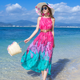2016沙滩裙夏季女长裙雪纺大码显瘦连衣裙甜美波西米亚海边度假裙