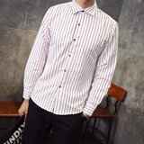 秋冬季流行男装长袖衬衫韩版青年修身条纹衬衣格子男士寸衫学生潮